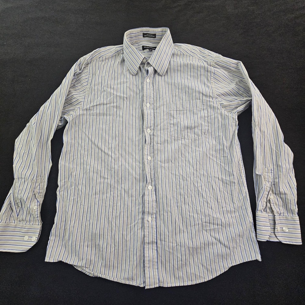 Michael Brandon White Striped Long Sleeve Cotton Button-Up Shirt Men's L